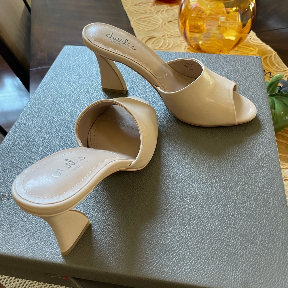 Charles by Charles David Cream Open-Toe Heeled Mules